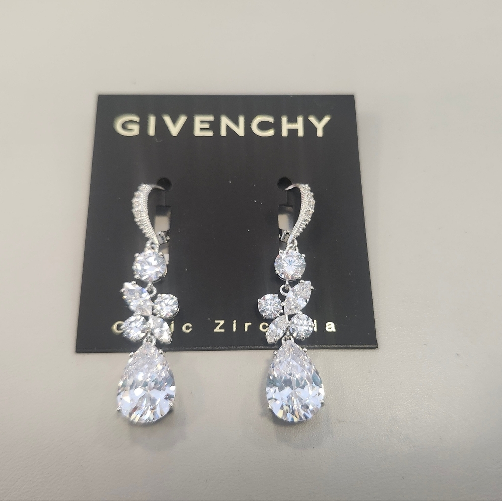 NWT Givenchy Silver-Tone Cubic Zirconia Triple Drop Earrings - Picture 4 of 4